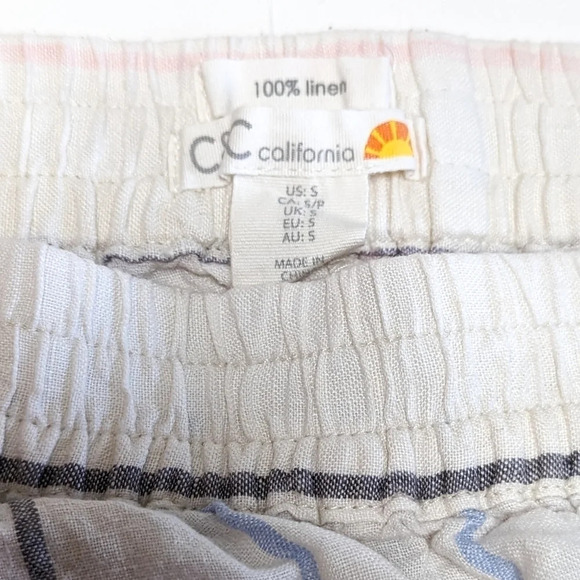 C&C California 100% Linen Cream Striped Pants size Small S - Picture 6 of 9